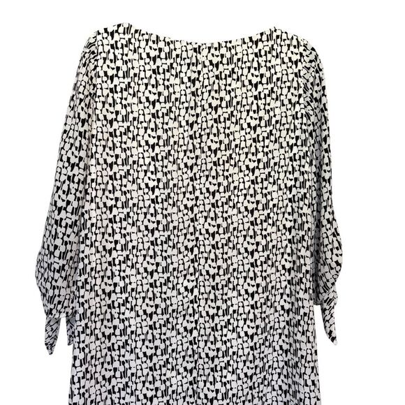 Tahari White & Black Patterned A-line Mini Dress 3/4 Sleeves Tie Detail Size 2 - Picture 5 of 9